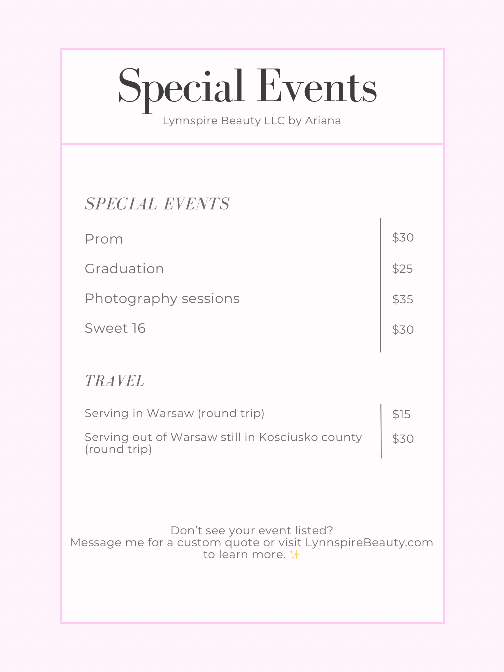 Pricing and services sheet 2